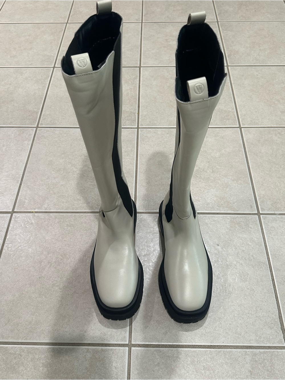 Tall Two-Tone White and Black Boots